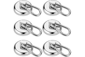 Wukong Crochets Magnétiques,6 Pièces Aimant en Néodyme Super Résistant de 27KG(60LB) avec Crochet à Mousqueton Amovible, Crochets Magnétiques Robustes pour le Bureau de Bourses de Cuisine Grill