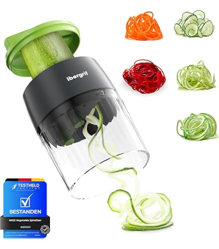 Gourmet Kitchen 10-teiliger Gemüsezerkleinerer - Mit 5 Klingen, Spiralisierer, Frischhaltedose & Handschutz - Ideal Für Gesunde Küche (Grün)