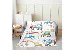 HOMEWISH Cartoon-Bagger-Überwurfdecke für Kinder Jungen Mädchen Cartoon-Fahrzeuge Fleecedecke Kinderbaustelle Auto Flanelldecke Schlafzimmer Sofa Dekoration Bunte Traktor-LKW-Plüschdecke warm weich, 130 x 150