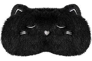 VerteLife Schlafmaske, Weiche Flusen Augenmaske Reisen Nickerchen Augenbinde Neuheit Cartoon Schlafen Augenmaske Augenabdeckung für Kinder Erwachsene Jungen und Mädchen (Katze,Schwarz)