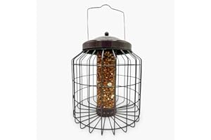REPEAK Large Heavy Duty Squirrel Proof Bird Feeder for Peanut Feed Outdoor Garden use - Mocha Brown - with Strong Galvanised Metal Cage to Deter Squirrels & Large Birds