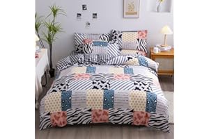 LOUSSIESD Juego de Cama Leopardo para niñas y Adolescentes King Cheetah Print Vaca Juego de con Rayas de Animales Salvajes Funda de edredón Transpirable Reversible a Cuadros idos