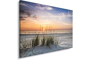 FEEBY FRAMES Feeby Cuadro En Lienzo Paisaje Hierba XXL 120x80 cm 1 Pieza Impresión Artística Calidad Fotografica Imagen Decoración de Pared Salon Dormitorio Cocina Oficina Pasillo Playa Agua Mar Arena Cielo