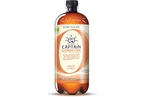 THE GUTSY CAPTAIN KOMBUCHA Gutsy Captain Kombucha ZERO - ZERO Calories, Zero Sugar - Bio Kombucha Tee, Lebendige Kulturen, Keine Konservanten, Unpasteurisiert, Roh und Vegan - 8 x 1000ml ZERO (Ginger Lemon)