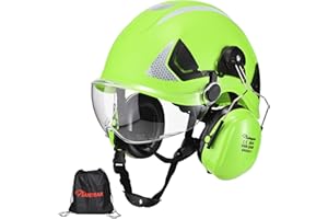 SAFEYEAR Pro Casco Forestale con Cuffie Regolabili, Visiera a Maglie & Occhiali Antiurto. M-5009OR Casco di Sicurezza EN397 per Motoseghe, Lavori Forestali, Edile e Industria.