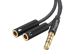 Froggen Adaptador Jack Micro y Auriculares, Cable Splitter Divisor Micrófono y Audio Jack 3.5mm Macho a 2 Hembra Adaptador de Auriculares para Gaming Headset,PS4,Xbox One,Laptop,Teléfonos,PC(35cm)
