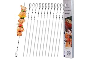 Sunnecko Spiedini Acciaio Barbecue, 12 pezzi Spiedini Barbecue in Acciaio Inox, Spiedini per Barbecue Riutilizzabili 36cm, con Borsa Portaoggetti, per Giardino, Campeggio Barbecue