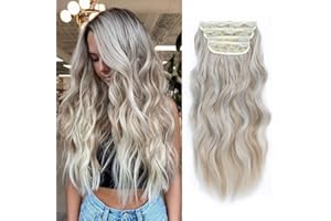 MORICHY Hair Extensions Clip in 4pcs Platinum Blonde with Dark Gold Hair Extension Long Wavy Full Head Clip in Hair Extension Synthetic Fiber Hair Pieces for Women