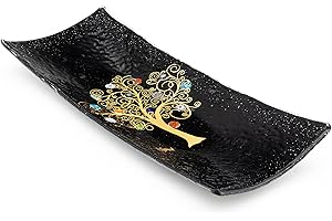 Sospiri Venezia Svuotatasca Piatto Soprammobile Albero della Vita Vetro Murano Decorato Murrine e Foglia Oro Idea Regalo Realizzato a Mano Made Italy (30x13 cm)