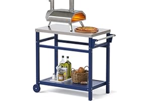 TORVA HDPE Grilltisch Outdoor Wetterfest, Grill Beistelltisch mit Edelstahlplatte, Mobiler BBQ Servierwagen, Grillwagen für Garten Terrasse Küche (Marineblau)