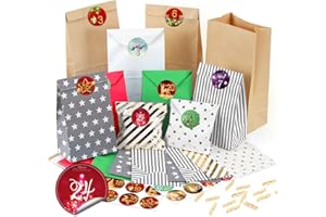 Sprinlot Calendario dell'Avvento da Riempire, 26 Sacchetti Calendario Avvento con Adesivi Numerici, Calendario dell'Avvento Fai da Te, Calendario avvento Sacchetto Regalo di Natale
