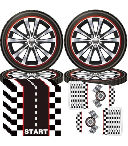 Stoviglie Festa Auto Da Corsa - Kit Per 16 Ospiti Con Piatti, Bicchieri