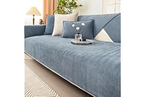 BETTSCHLANGE Herringbone Chenille Fabric Furniture Protector Sofa Cover 3/1/4/2 Seater, Non-Slip Sofa Slipcovers for Corner L Shape, Thick Textured Funny Fuzzy Uk Sofa Cushion Covers,Blue grey,70 x 70 cm