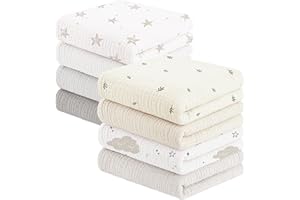 Susurration 100% Muselinas Bebe Algodon,Paquete de 8 Unidades para Niños y Niñas, Suaves, Transpirables y Extremadamente Absorbentes, 60 x 60 cm (Weiß-Apricot)