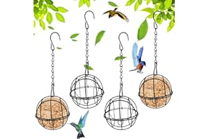 Omevett 4pcs Hanging Bird Feeder Metal Suet Feeder Fat Ball Birds Holders with 4 S-shaped Hooks for Outdoor Garden Wildlife Birds Finch Sparrow Robin