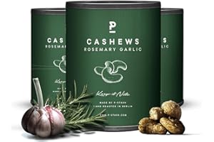‎P-STASH P-STASH Cashew Rosmarin Knoblauch, Edle Cashewkerne 3x55g, fettfreie Trommelröstung, Nussmischung mit einzigartigen Gewürzkombinationen, Premium Nuts made in Berlin