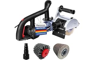 FANZWORK V2 1500 Watt Satiniermaschine zur Renovierung von Oberflächen aller Art, mit Staubsaugung-Anschluss, Drehzahlregelung, Kugelgriff, Stahldraht& Nylon & Schleifpapier Bürste