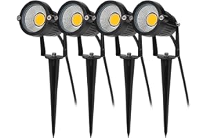 BLOOMWIN 4PCS Éclairage Extérieur à Piquer COB 5W 220V IP65 Étanche Orientable Projecteur Spot Led Lampe de Jardin Éclairage pour Chemins Plantes Balcon Terrasse Hôtel Pelouse LED Lumière Blanc Chaud