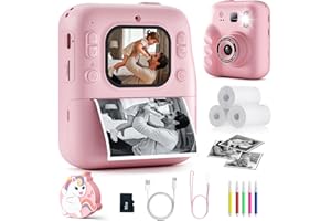 Yorflowe Appareil Photo Enfant,1080P Appareil Photo Numérique Enfant,Appareil Phot.o Instantané avec Carte 32GB & Papier d'impression,Cadeau Jouet de Noël pour Filles et Garçons 3 à 12 Ans
