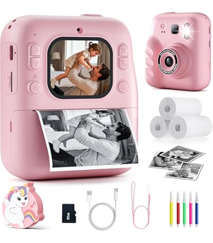 Appareil Photo Instantané Enfant PixiCat Rose - Avec 32 Go, 6 Stylos Couleur, 5 Rouleaux Papier