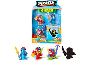 PIRATIX Adventure World Serie Wild Kingdom, Pack de 4 Figuras - Contiene 4 Piratix: 1 Color Change y 1 Sorpresa, y 4 Accesorios Que cambian de Color, Pack 4 de 6
