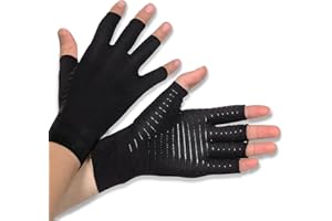 Donfri Gants Arthrose Sans Doigts Rheuma Gants de Compression Cuivre pour Arthrite, Tendinite, Soulagement de la douleur RSI, Syndrome du Canal Carpien (M)
