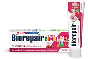 Biorepair Bimbi, Dentifricio Protezione Carie, Bambini 0-6 Anni, Con Estratto di Fragola, Con MicroRepair, Clinicamente Testato, Senza Fluoro e Coloranti, 50ml