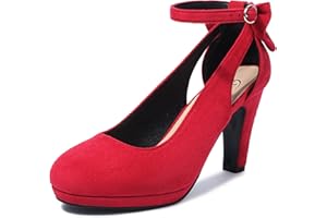elerhythm Mary Jane Chaussures rétro à talons avec nœud pour femme Bout rond fermé en daim Sangle de cheville Escarpins Gatsby Vintage Chaussures