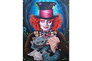 DPHERO Cheshire Cat Diamond Painting Kits for Adults,5D Mad Hatter Diamond Art Kits for Kids Beginners,Round Full Drill Cat Diamond Painting Art,DIY Paint with Diamonds Gem Painting Art 12x16 inch