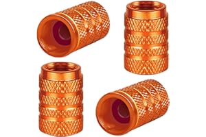 INSPUTOL 4Pcs Aluminum Tire Valve Stem Caps Metal Car Dust Caps for Car Tyres Universal Tyre Valve Caps Car Caps with Gasket for Motorbike, Trucks, Bike, Electric Scooter, SUV, Baby Buggies (orange)