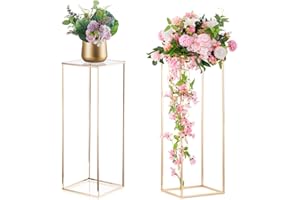 Inweder Dorado Soporte de Flores de Boda- 2 Jarrones de Columna de Metal Jarrón de Piso Alto Jarrones Rectangulares 80cm para Centros Mesa Estante Flores Geométricas Fiesta Decoraciones Hogar