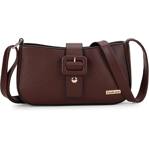 Fastrack Women\'s Buckle Detail Sling Bag with Flap and Top Zip Closure | Adjustable Sling Belt and Inner Zip Pocket | Stylish