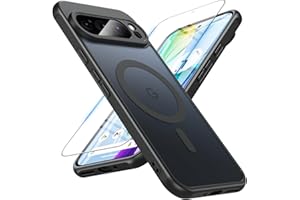 OWKEY Funda para Google Pixel 9 Pro XL Magnética Funda para Pixel 9 Pro XL con Protector de Pantalla Carcasa Google 9 Pro XL Antigolpes Protectora Translúcido TPU Funda Compatible con MagSafe (Negro)