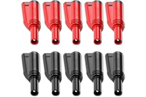 Cleqee 10 connettori a banana impilabili da 4 mm, completamente isolati, senza saldatura, fissaggio a vite, connettori fai da te, colore: rosso, nero
