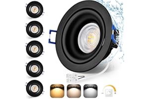 YindaLux 6x Focos LED Interior Techo Regulable 230V,3000K 4000K 6000K Downlight Techo Empotrable incl.5W IP44 Módulo LED, Diámetro del orificio 75-80mm, Negro, Aluminio