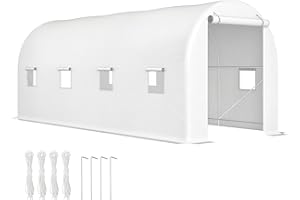 Outsunny Invernadero de Túnel 500x200x205 cm Invernadero de Jardín con Puerta Enrollable y 8 Ventanas Cubierta PE 140 g/m² Marco de Metal para Cultivo Plantas Verduras Blanco