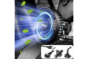 AQV Ventilateur de Voiture 12V, Mini Ventilateur Portable USB pour Le Passager, Rotation à 360 Degrés, Ventilateur de siège d'auto avec 3 Vitesses de Vent Fort, Pour berline/SUV/RV/Bateau/Camion