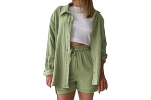 AEGJEGVD Zweiteiler Damen Sommer Musselin Bluse Hemd und Shorts Clothes Aesthetic Zweiteiler Lounge Set Strand Outfit Set Two Piece Set Women Große Größe