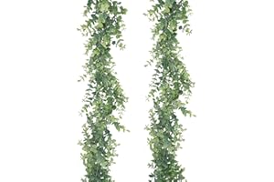 GraduatePro Faux Foliage Eucalyptus 2 Pack Green Garland Artificial Leaves Vine Fake Plants Hanging 12ft Garlands for Wedding Party Wall Room Home Decor