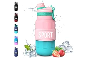 KollyKolla Botella Agua - 500ml/1L, Botella de Agua Deportiva con Paja, Tapa de Botella 2-in-1, Botella Gimnasio Sin BPA, Prueba de Fugas, Botellas de Agua Plastico para Gimnasio, Running, Bicicleta