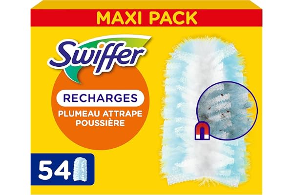 Swiffer Duster Plumeau Recharges, Pack Économique 54 Unités (6x9), Attrape et Retient 3x Plus de Poussière et Cheveux, Efficace contre 100% des Poussières Domestiques, Manche Vendu Séparément