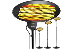 tectake® Calefactor por Infrarrojos, 3 Niveles de Potencia, Ajustable en Altura, Protección Antivuelco, Estufa Exterior, Bajo Consumo, Calefactor Electrico Terraza Exterior - Negro
