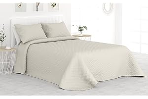 Liniva Home Colcha Bouti Termosellada para Verano y Entretiempo. 100% Microfibra - Modelo Vejer. Colcha Cubre Cama Multiusos. Incluye Dos Fundas de cojín. Cama 150/160-250x265cm Beige
