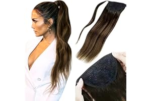 LaaVoo 16 Pulgadas Cola de Cabello Extensiones Clip Easy Fit Ponytail 80Gramo Una Pieza Instant Pony Balayage El Marron Mas Oscuro Ombre Marron Claro #2/8/2 Cola Caballo Extension Pelo Natural