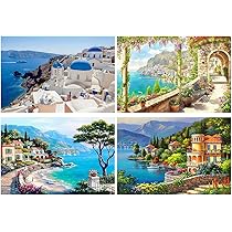 SHEGZHUC 40x50cm Diamond Painting Lune Sur La Mer Lot De 4 Diamond