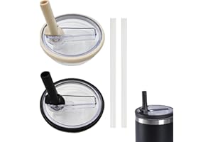 FUFRE Zapasowa pokrywka do kubków Stanley 40 oz, 2 sztuki zapasowych pokrywek z klapką i słomką, wielokrotnego użytku, szczelne i pyłoszczelne kubki, do akcesoriów Stanley Cup (biała x 1 + czarna x 1,