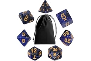 PUEDNO Polyhedral RPG Dice Set 7PCS Polyhedral DND Dice with Dice Bag Role Playing Dice for Table Game Dungeons and Dragons D&D MTG Pathfinder(Starry Black Blue)