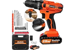 7SEVENJOKERS 21V Cordless Drill Set with 25+1 Torque Settings, 45Nm Electric Screwdriver, 2 Speed, LED Light - 29pc Power Tools Kit for DIY