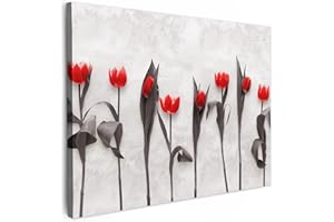 MuchoWow© Impression sur Toile Peinture 70x50 cm Tableau Mural Decoration Salon Reproductions de Tableaux Fleur - Tulipes - Marbre