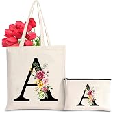 Cotton Bag Personalised with Name Women's Initials Canvas Gift Tote Bag and Cosmetic Bag for Women Girlfriend Mum Sisters Wife Birthday Valentine's Day Mother's Day Bag A